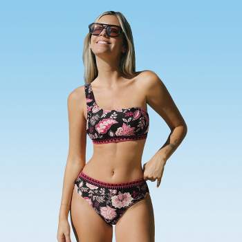 Women's Floral One Shoulder Mid Rise Bikini Sets Swimsuit - Cupshe