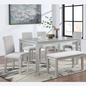 MAYEERTY 7-piece Dining Set - Rectangular Wood Table & 6 Upholstered Chairs for Family Gatherings - 1 of 4