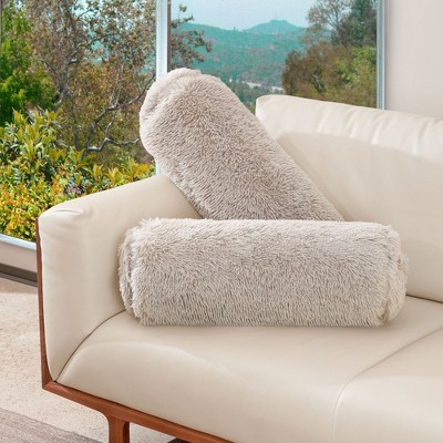 Cheer Collection Set of 2 Shaggy Long Hair Bolster Pillows (8" x 24")