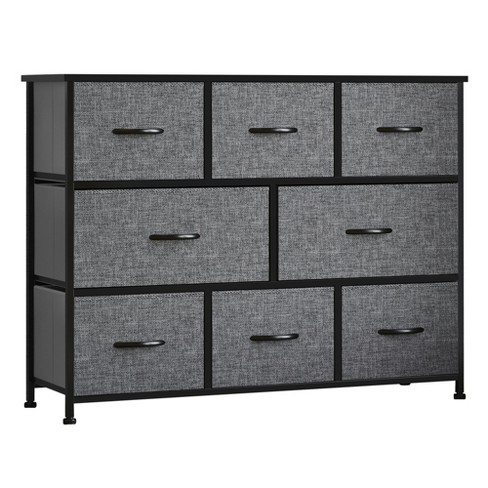 HOMCOM 7 Drawer Dresser Fabric Chest of Drawers 3 Tier Storage Organizer  for Bedroom Entryway Tower Unit with Steel Frame Wooden Top Light Grey