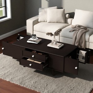 Mshliw 47.2'' Rectangle Coffee Table with 4 Drawers and Hidden Side Storage, Wood Center Table with Solid Wood Legs, Dining Table, Sofa Table - 1 of 4