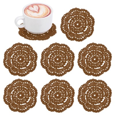 Unique Bargains Round Handmade Crochet Cotton Cup Coaster Placemats Home Decoration