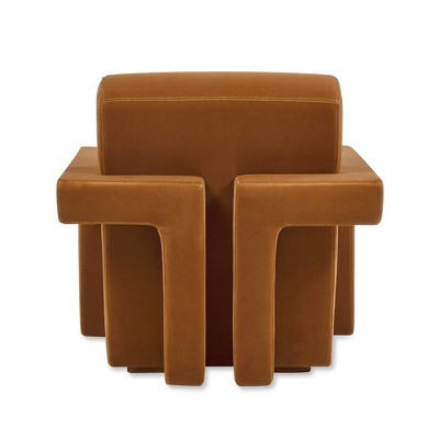 Burnt Orange Velvet Armchair with Square Arms