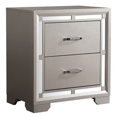 Alana Silver Champagne 2 Drawer Nightstand with Mirror Accents