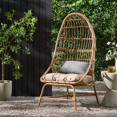 CAVINAS Outdoor Rattan Cocoon Patio Egg Chairs with Cushions & Stand,Patio Lounge Chairs for Backyard,Balcony,Poolside,Brown