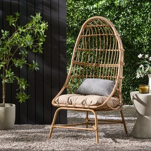 CAVINAS Outdoor Rattan Cocoon Patio Egg Chairs with Cushions & Stand,Patio Lounge Chairs for Backyard,Balcony,Poolside,Brown - 1 of 4