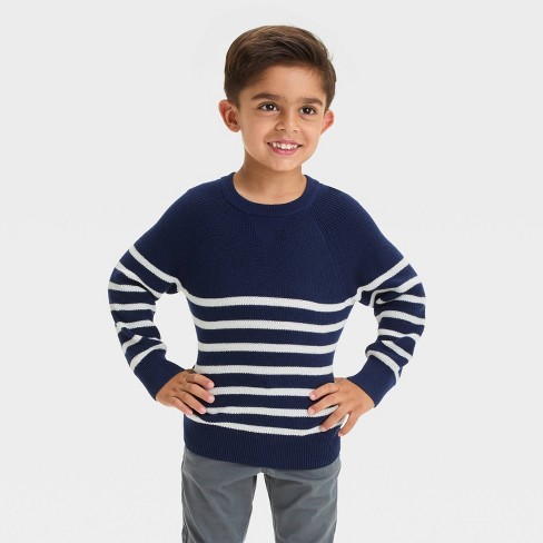 Toddler Boys Striped Crewneck Sweater Cat Jack Navy Blue Target