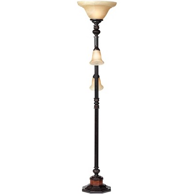 Bronze 72" Torchiere Floor Lamp with Alabaster Glass Shades