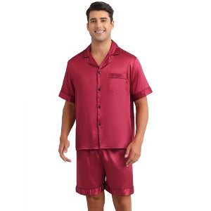 INSPIRE CHIC Men's Satin Sleepwear Short Sleeve Nightwear Shorts Summer Pajamas Set 2 Pieces - 1 of 4