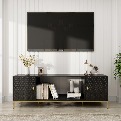 HDZNVF 70 Inch TV Stand, Heavy Duty Wood Media Entertainment Center Console with Cabinet Storage and Open Shelves