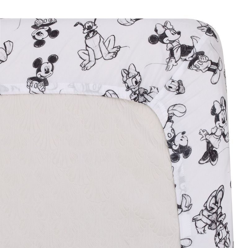 Disney Mickey Mouse - Charcoal, Black and White Mickey and Friends, Minnie Mouse, Donald Duck  and Pluto Nursery Fitted Mini Crib Sheet, 4 of 6