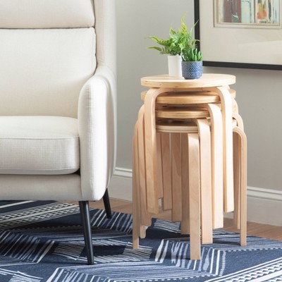 Set of 4 Natural Finish Bentwood Stackable Stools
