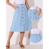 Allegra K Women's High Elastic Waist Button Pleated Linen A-Line Skirts - 2 of 4