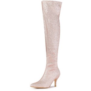 Allegra K Women's Glitter Pointed Toe Stiletto Heel Over the Knee High Boots - 1 of 4