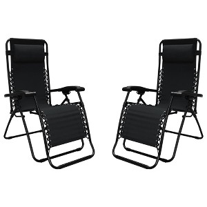 Caravan Sports Zero Gravity Outdoor Portable Folding Camping Lawn Deck Patio Lounge Chair with Adjustable Headrest, Black (Pair) - 1 of 4