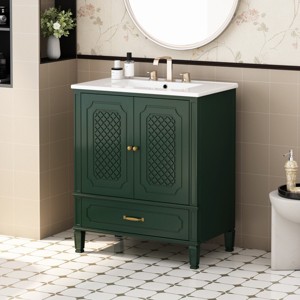 30'' Bathroom Vanity With Sink, Bathroom Vintage Vanity, Bathroom Cabinets Modern With Multi-Functional Storage Space-Cuddlewood - 1 of 4