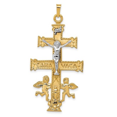 Black Bow Jewelry 14k Two Tone Gold Caravaca Crucifix Cross Pendant