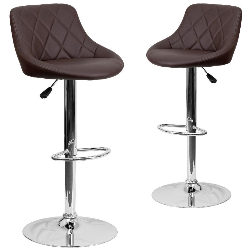 Emma and Oliver 2 Pack Contemporary Vinyl Bucket Seat Adjustable Height Barstool with Diamond Pattern Back and Chrome Base, 1 of 12