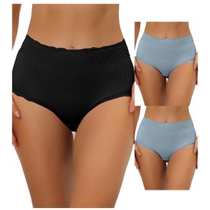 Allegra K Women's High Waist Tummy Control Comfortable Lace Trim Ribbed Briefs Multicolored - 1 of 4
