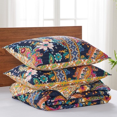 Bertelli Navy Cotton Reversible Full Quilt Set
