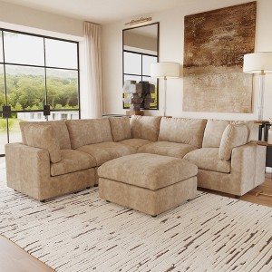 Cloud Couch Modular Sectional Sofa,100.5" V Shaped Couch, Convertible Wide Seater With Ottoman, 6 Seater For Living Room Set - 1 of 4