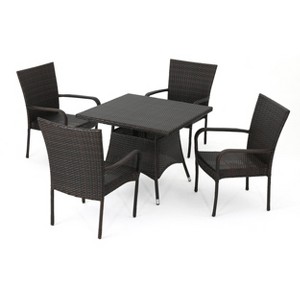 Wesley 5pc Wicker Patio Dining Set - Brown - Christopher Knight Home - 1 of 4