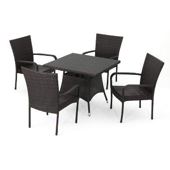 Wesley 5pc Wicker Patio Dining Set - Brown - Christopher Knight Home
