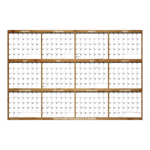 Swiftglimpse 2024 Yearly Wall Calendar & Planner 24"x36" Bamboo : Target