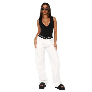 Coolmee Straight Leg Boyfriend Jeans for Women Fashion Mid Rise Wash Stretchy Casual Baggy Jeans - 1 of 4
