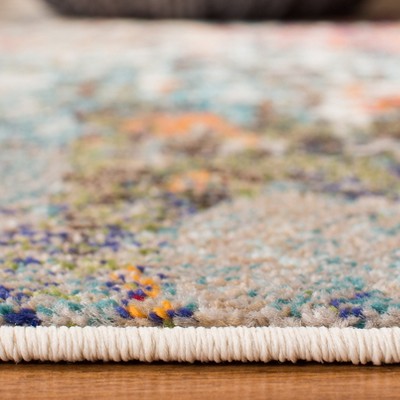 Grey/Blue Synthetic 3' Square Hand-Knotted Easy Care Rug