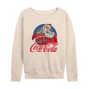 Women's - Coca-Cola - Santa Coke Bottles Lightweight French Terry Wide Neck Long Sleeve Graphic Shirt - 1 of 4
