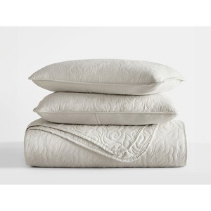FIONECA Quilted Floral Microfiber Coverlet Set with Matching Shams All Season Machine Washable - 1 of 4