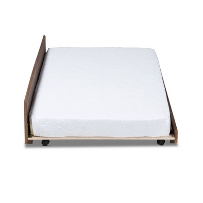Ash Walnut Twin Trundle Bed with Wheels