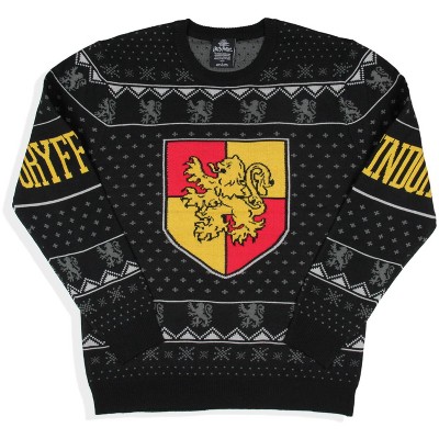Seven Times Six Harry Potter Men's House Crests Ugly Christmas Sweater - All 4 Houses Available Black