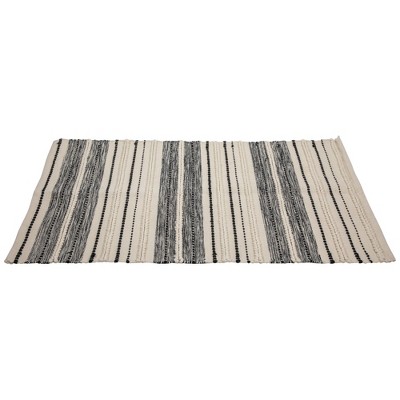 Cream and Black Handloom Woven Rectangular Outdoor Rug