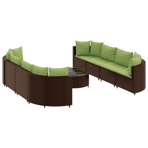 vidaXL Patio Sofa Set with Cushions Lounge Setting Outdoor Furniture Poly Rattan - Brown and Green 8 Piece - 1 of 4