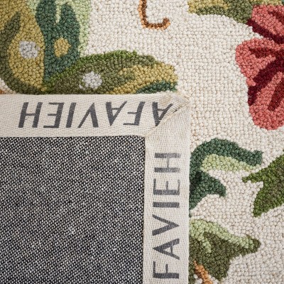 Ivory Floral Hand-Hooked Wool Runner Rug, 2'6" x 10'