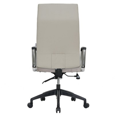 Tan Leather High-Back Swivel Modern Office Chair with Metal Base