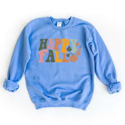 Simply Sage Market Women's Graphic Sweatshirt Happy Fall Wavy Pumpkins