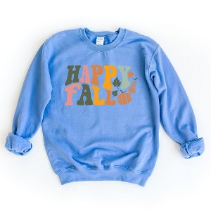 Simply Sage Market Women's Graphic Sweatshirt Happy Fall Wavy Pumpkins - 1 of 2