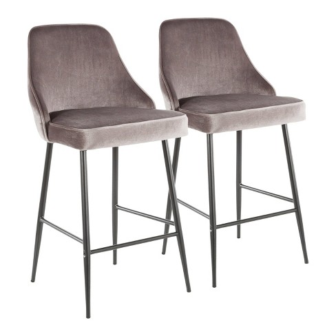 Set Of 2 Marcel Contemporary Counter Height Barstools Black silver