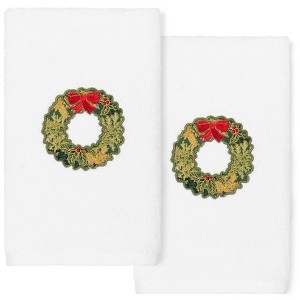 Linum Home Textiles Christmas Wreath - Embroidered Luxury 100% Turkish Cotton Hand Towels (Set of 2) - 1 of 3