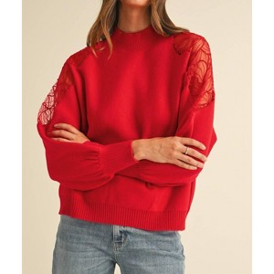 Women's Embroidered Shoulder Mock Neck Sweater - AnnieWear - 1 of 3