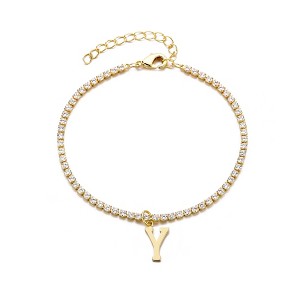 Adornia 14k Gold Plated Tennis Bracelet with Initial Charm - 1 of 2