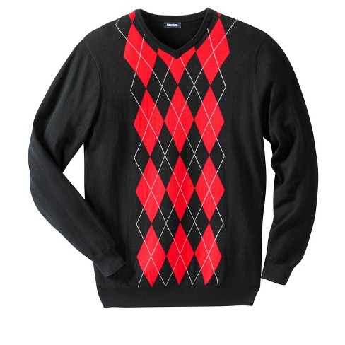 Kingsize Men's Big & Tall V-neck Argyle Sweater - Tall - Xl, Black