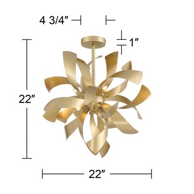 Modern Gold Twisted Metal Semi Flush Mount LED Ceiling Light