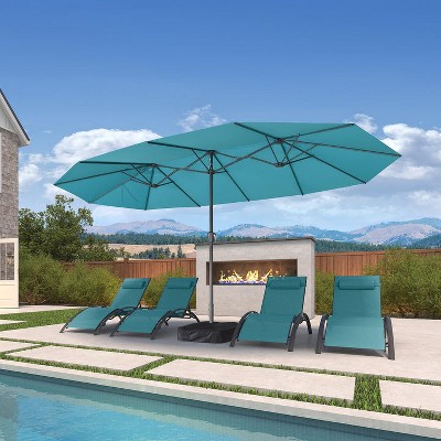 PURPLE LEAF 15ft Patio Market Umbrella and Base Double-Sided Rectangle Outdoor Table Sun Umbrellas with Crank