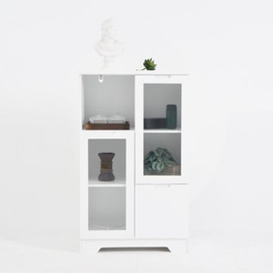 Lirago MDF Display Cabinet with Glass Doors & Drawer Multi-Functional Organizer for Bedroom/Living Room 25.6"D * 11.8"W * 39.4"H - 1 of 4
