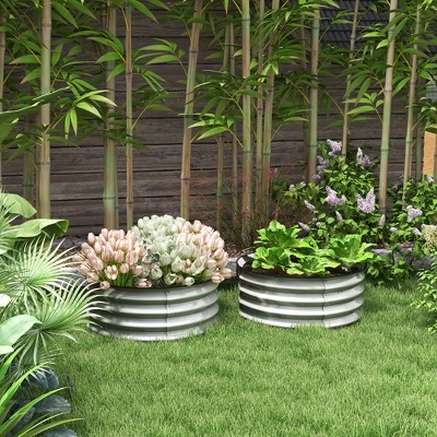 Silver Galvanized Steel Round Raised Garden Beds, Set of 2