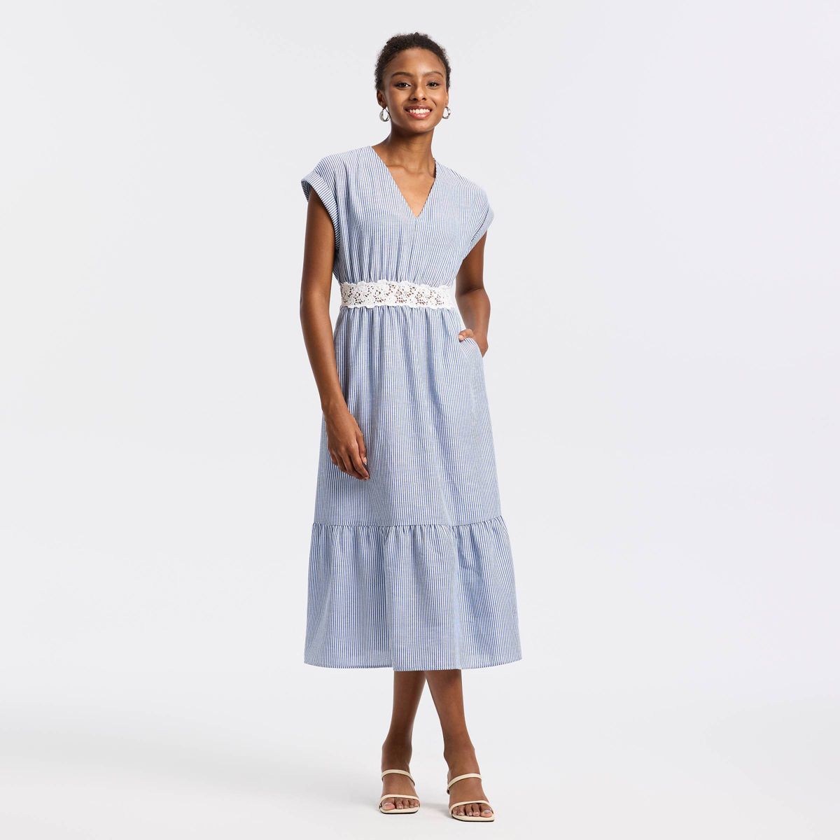 Women's Cap Sleeve Lace Waist Midi A-Line Dress - A New Day™ - thumbnail 5